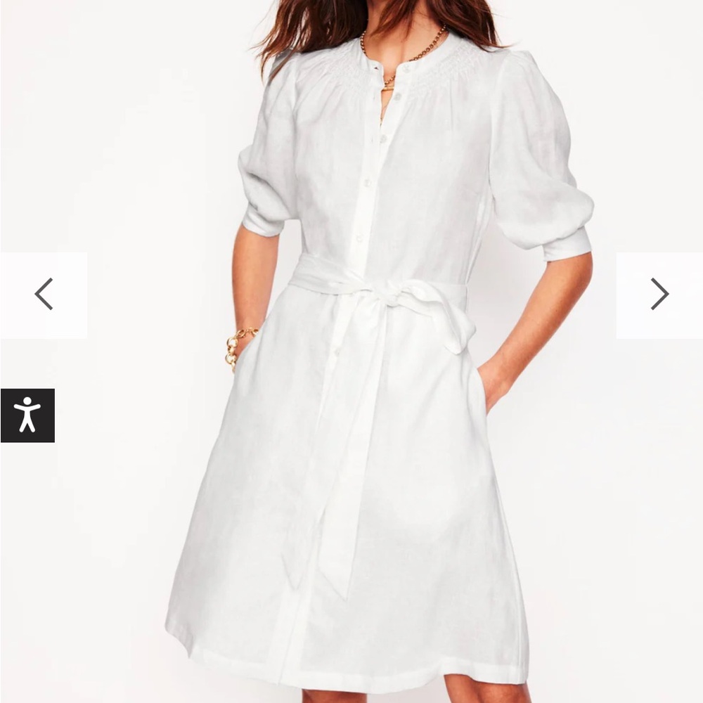Boden White Long Sleeve Linen Dress